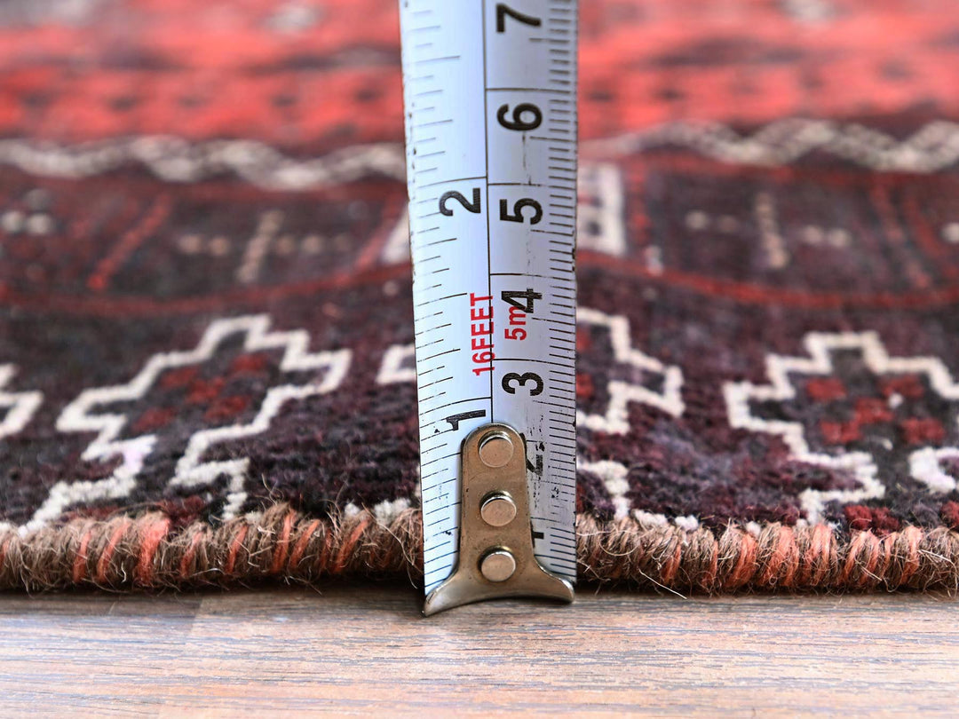 3'5" x 1'6" Vintage Hand Knotted Red Wool Runner Oriental Rug - MOA102867