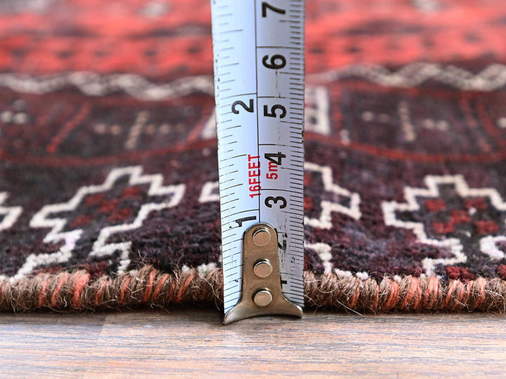 3'5" x 1'6" Vintage Hand Knotted Red Wool Runner Oriental Rug - MOA102867