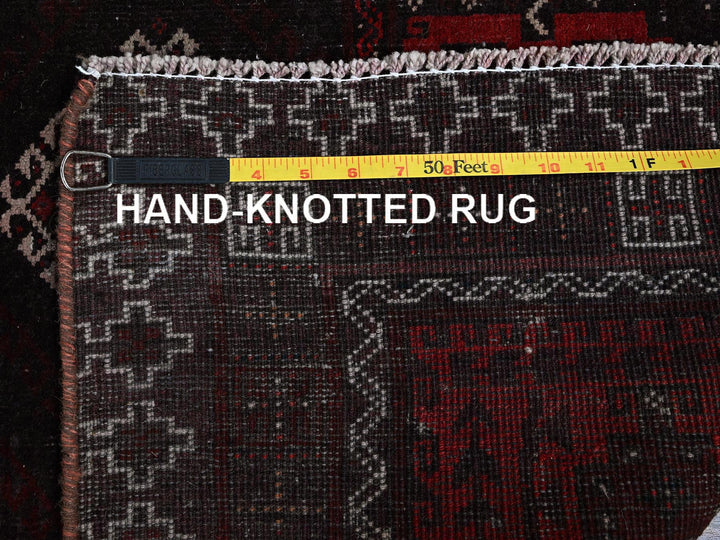 3'5" x 1'6" Vintage Hand Knotted Red Wool Runner Oriental Rug - MOA102867