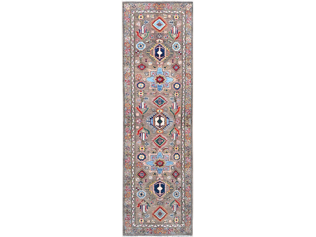 2'8" x 8'11" New Hand Knotted Grey Wool Runner Oriental Rug - MOA10286853