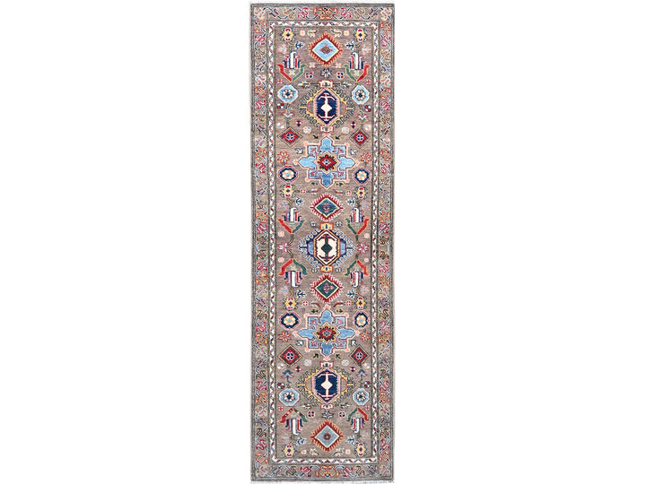 2'8" x 8'11" New Hand Knotted Grey Wool Runner Oriental Rug - MOA10286853