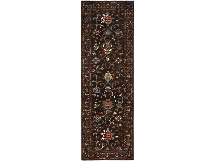 2'8" x 8'6" New Hand Knotted Brown Wool Runner Oriental Rug - MOA10286895