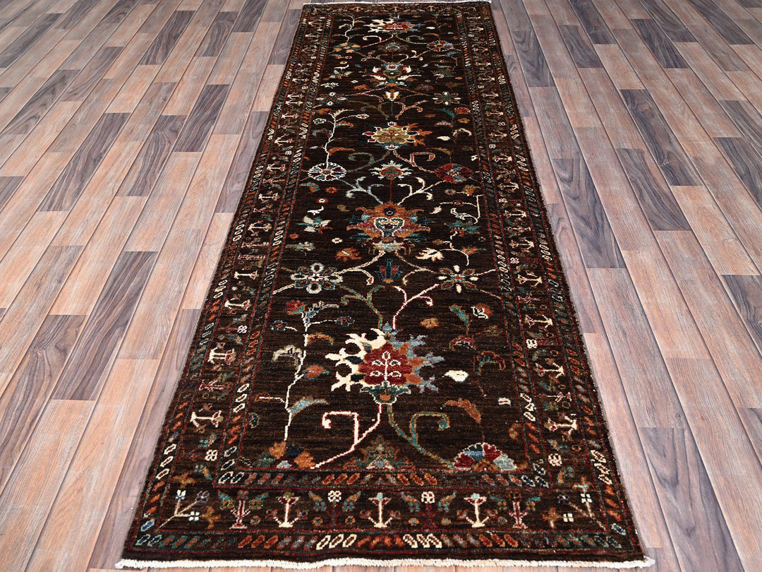 2'8" x 8'6" New Hand Knotted Brown Wool Runner Oriental Rug - MOA10286895