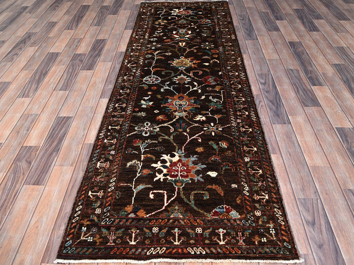 2'8" x 8'6" New Hand Knotted Brown Wool Runner Oriental Rug - MOA10286895