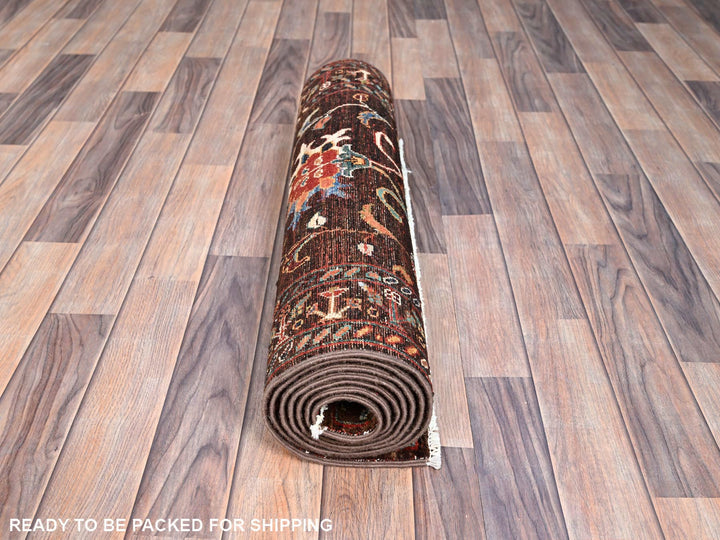 2'8" x 8'6" New Hand Knotted Brown Wool Runner Oriental Rug - MOA10286895