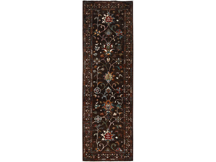 2'8" x 8'5" New Hand Knotted Brown Wool Runner Oriental Rug - MOA10286897