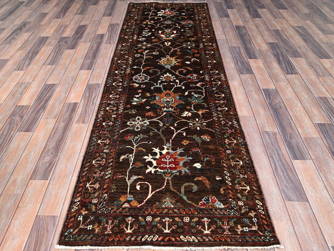 2'8" x 8'5" New Hand Knotted Brown Wool Runner Oriental Rug - MOA10286897