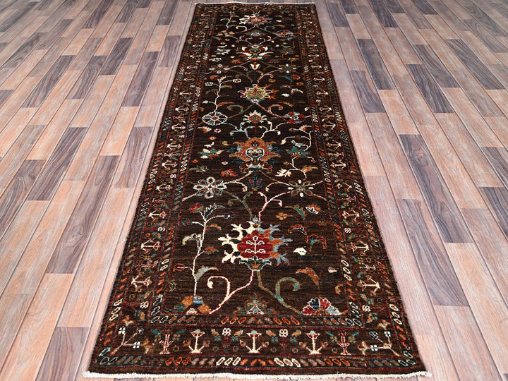2'8" x 8'5" New Hand Knotted Brown Wool Runner Oriental Rug - MOA10286897