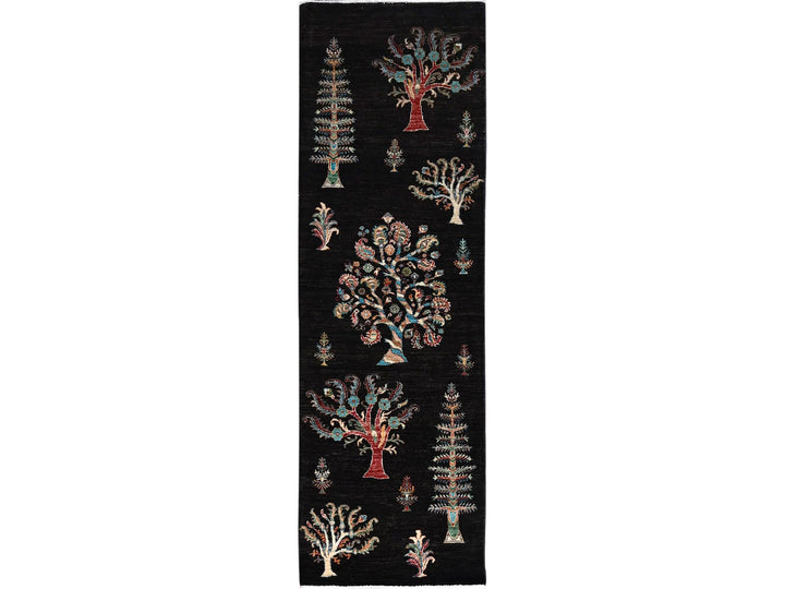 2'7" x 8'0" New Hand Knotted Black Wool Runner Oriental Rug - MOA10286898