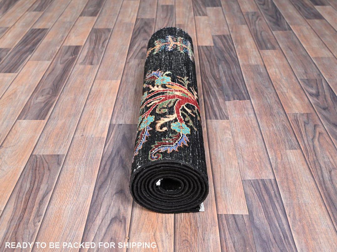 2'7" x 8'0" New Hand Knotted Black Wool Runner Oriental Rug - MOA10286898