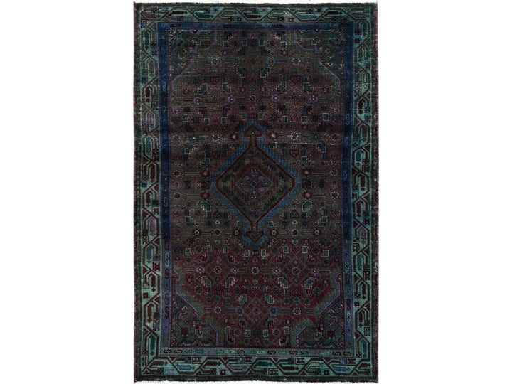 3'2" x 5'1" Vintage Hand Knotted Overdyed Wool Rectangle Oriental Rug - MOA102868