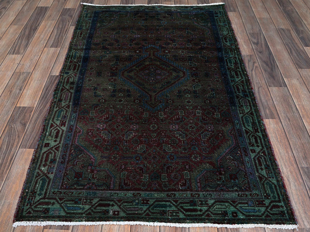 3'2" x 5'1" Vintage Hand Knotted Overdyed Wool Rectangle Oriental Rug - MOA102868
