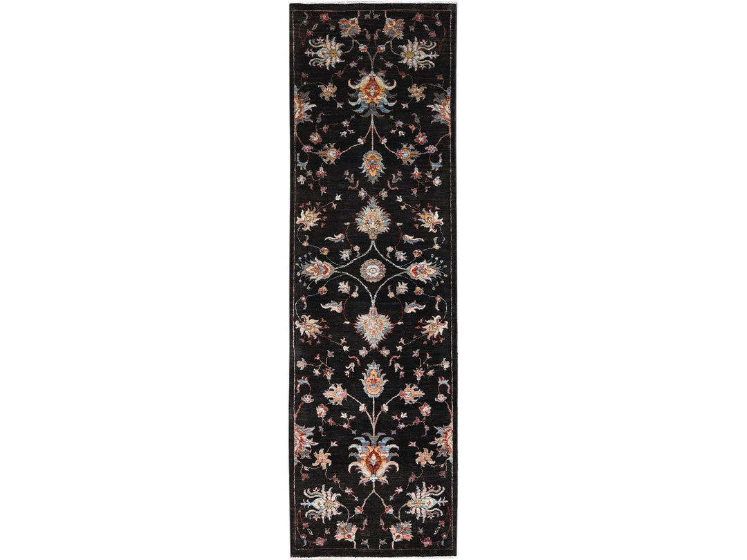 2'5" x 8'3" New Hand Knotted Black Wool Runner Oriental Rug - MOA10286901