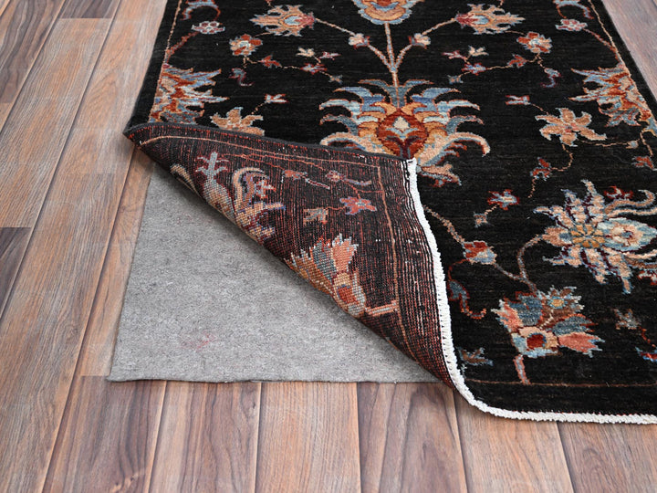 2'5" x 8'3" New Hand Knotted Black Wool Runner Oriental Rug - MOA10286901