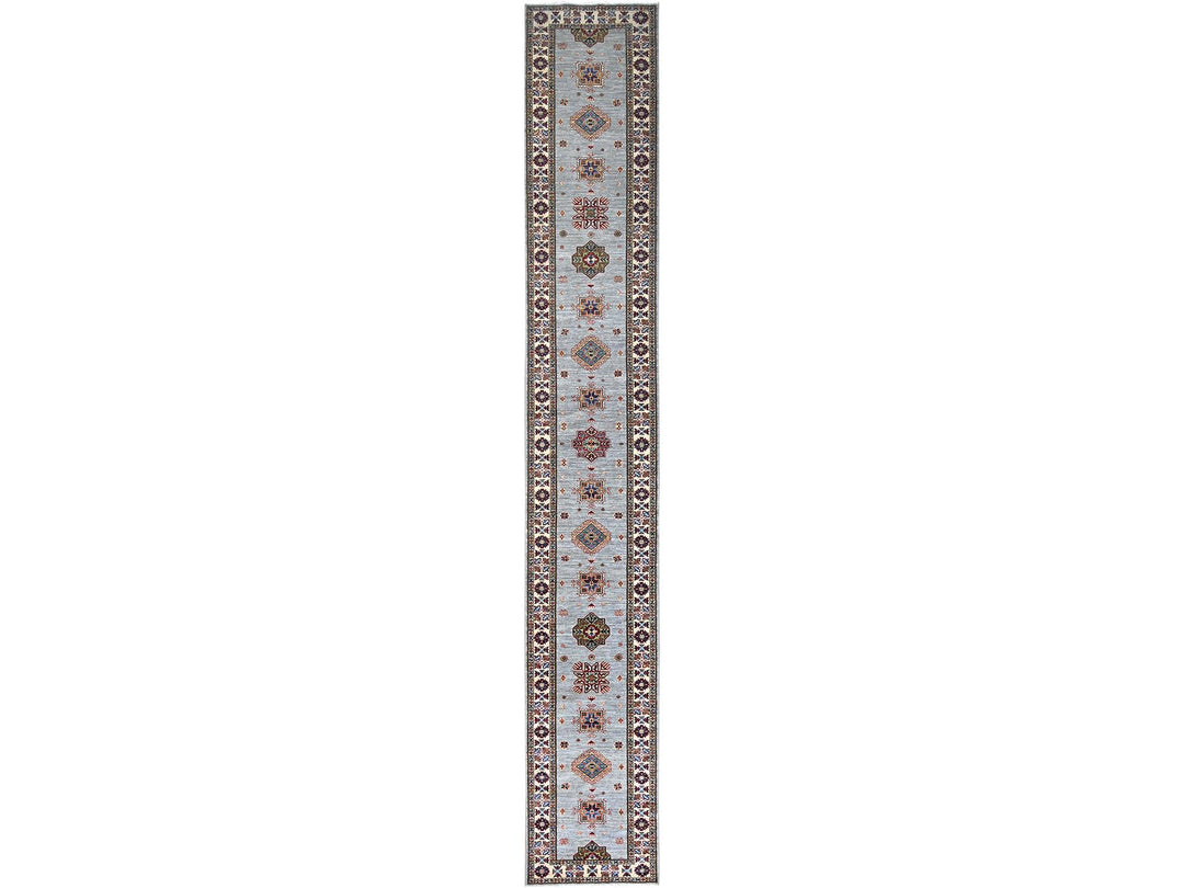 2'9" x 18'2" New Hand Knotted Grey Wool Runner Oriental Rug - MOA10286916