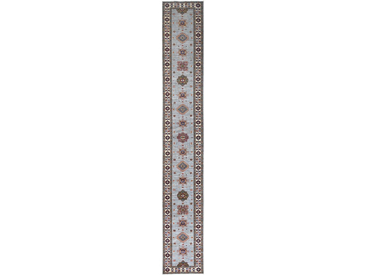 2'9" x 18'2" New Hand Knotted Grey Wool Runner Oriental Rug - MOA10286916