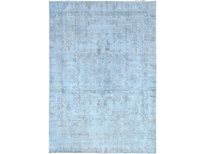7'10" x 9'9" Vintage Hand Knotted Blue Wool Rectangle Oriental Rug - MOA10286926