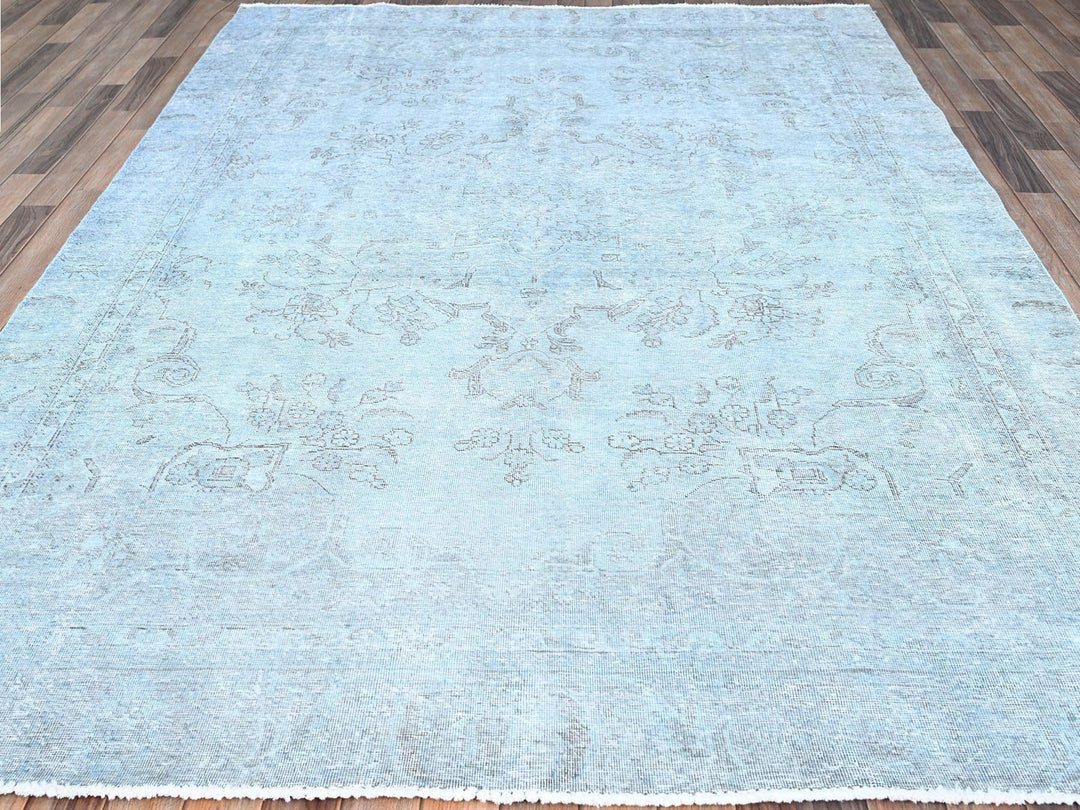 7'10" x 9'9" Vintage Hand Knotted Blue Wool Rectangle Oriental Rug - MOA10286926