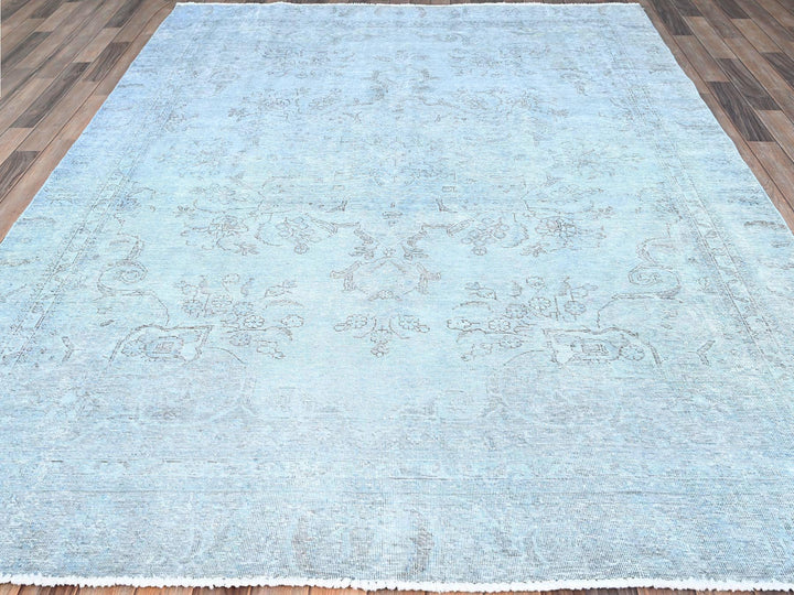 7'10" x 9'9" Vintage Hand Knotted Blue Wool Rectangle Oriental Rug - MOA10286926