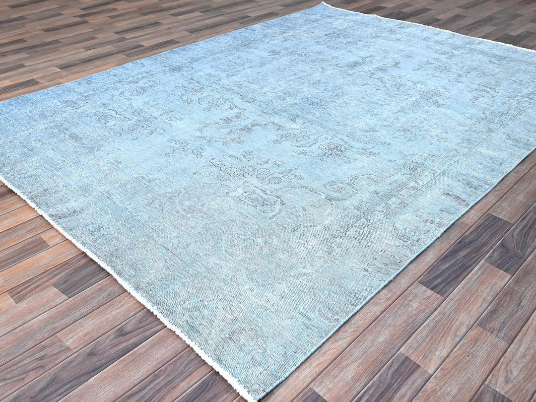 7'10" x 9'9" Vintage Hand Knotted Blue Wool Rectangle Oriental Rug - MOA10286926