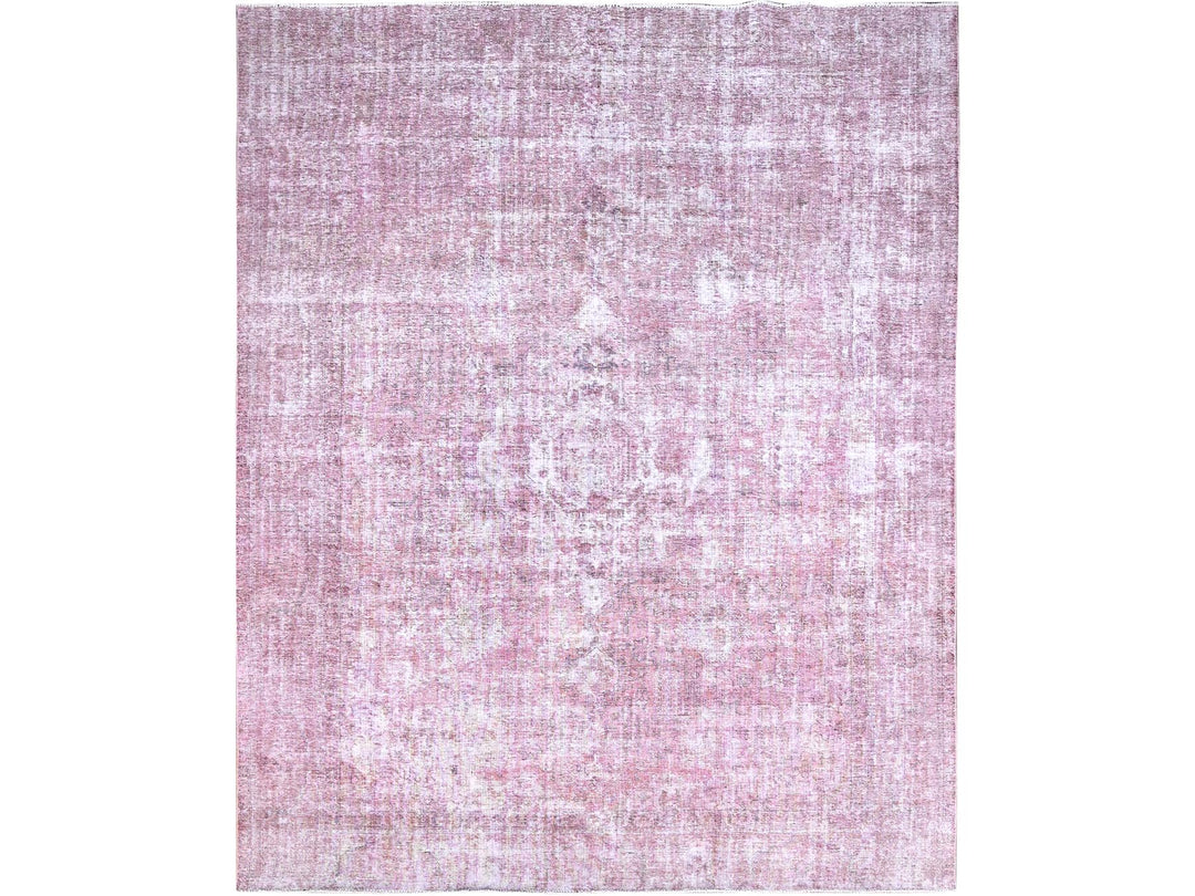 9'8" x 11'10" Vintage Hand Knotted Pink Wool Rectangle Oriental Rug - MOA10286929