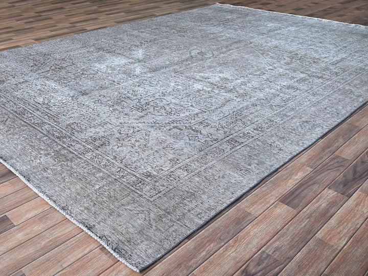 8'10" x 12'4" Vintage Hand Knotted Grey Wool Rectangle Oriental Rug - MOA10286940