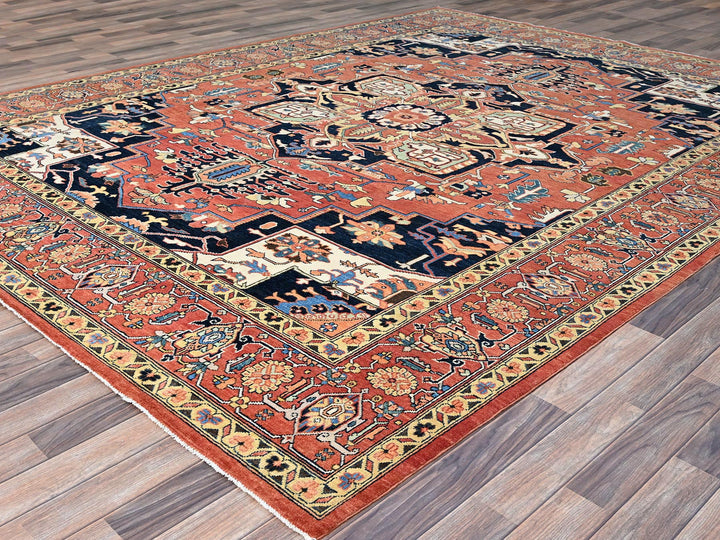 9'1" x 11'11" New Hand Knotted Red Wool Rectangle Oriental Rug - MOA10286947