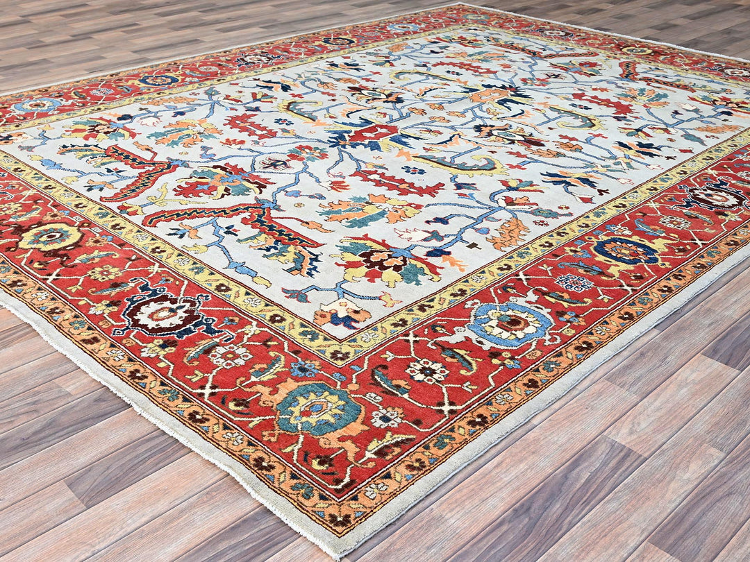 8'10" x 11'8" New Hand Knotted Grey Wool Rectangle Oriental Rug - MOA10286948