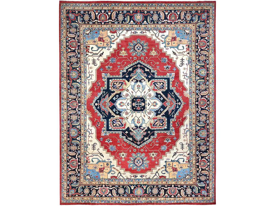 12'1" x 15'9" New Hand Knotted Red Wool Rectangle Oriental Rug - MOA10286960