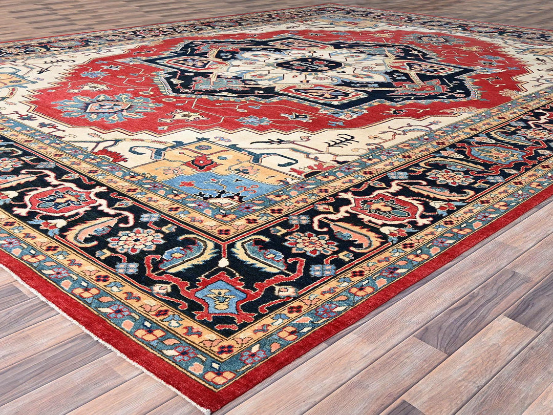 12'1" x 15'9" New Hand Knotted Red Wool Rectangle Oriental Rug - MOA10286960