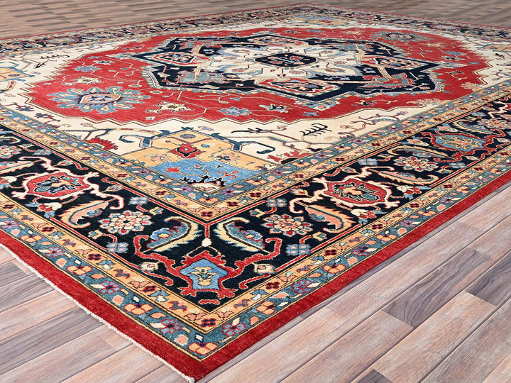 12'1" x 15'9" New Hand Knotted Red Wool Rectangle Oriental Rug - MOA10286960