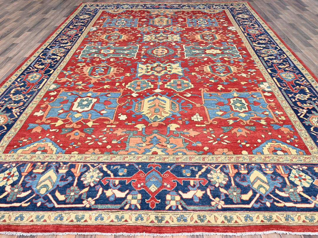 9'10" x 13'1" New Hand Knotted Red Wool Rectangle Oriental Rug - MOA10286962