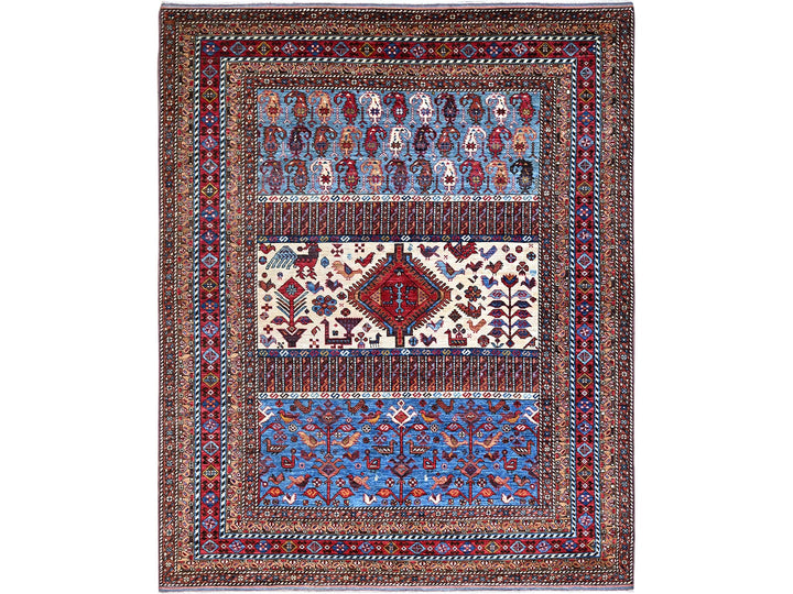8'9" x 10'5" New Hand Knotted Blue Wool Rectangle Oriental Rug - MOA10286977