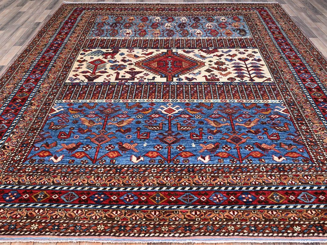 8'9" x 10'5" New Hand Knotted Blue Wool Rectangle Oriental Rug - MOA10286977