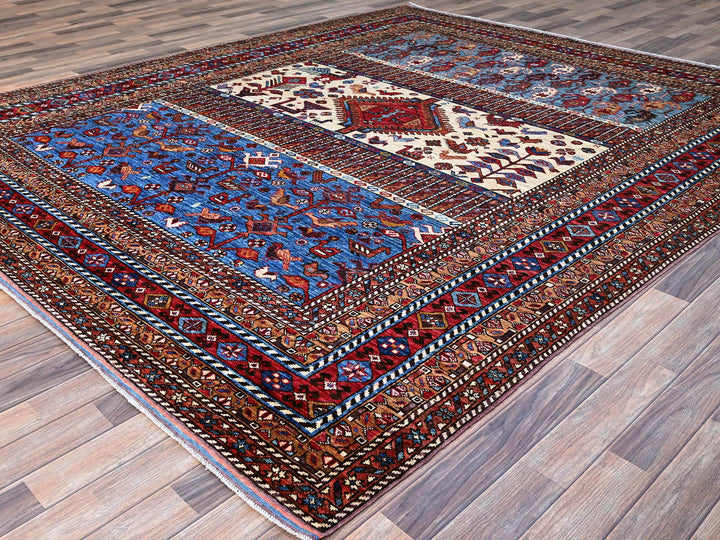 8'9" x 10'5" New Hand Knotted Blue Wool Rectangle Oriental Rug - MOA10286977