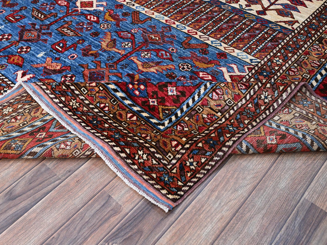 8'9" x 10'5" New Hand Knotted Blue Wool Rectangle Oriental Rug - MOA10286977