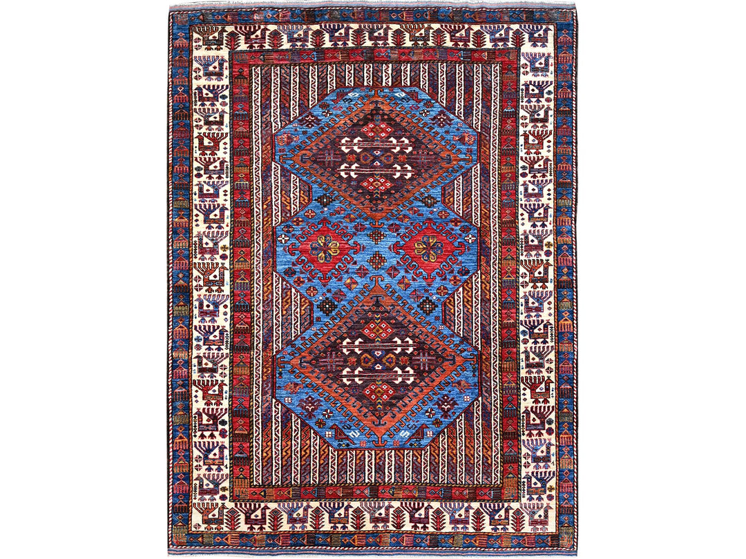 6'3" x 8'5" New Hand Knotted Blue Wool Rectangle Oriental Rug - MOA10286978