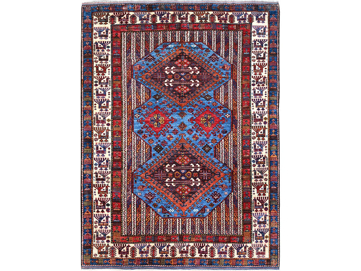 6'3" x 8'5" New Hand Knotted Blue Wool Rectangle Oriental Rug - MOA10286978
