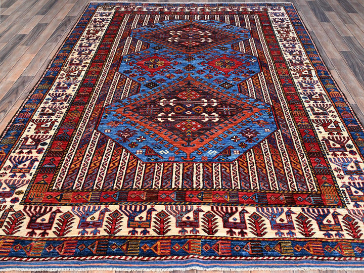6'3" x 8'5" New Hand Knotted Blue Wool Rectangle Oriental Rug - MOA10286978