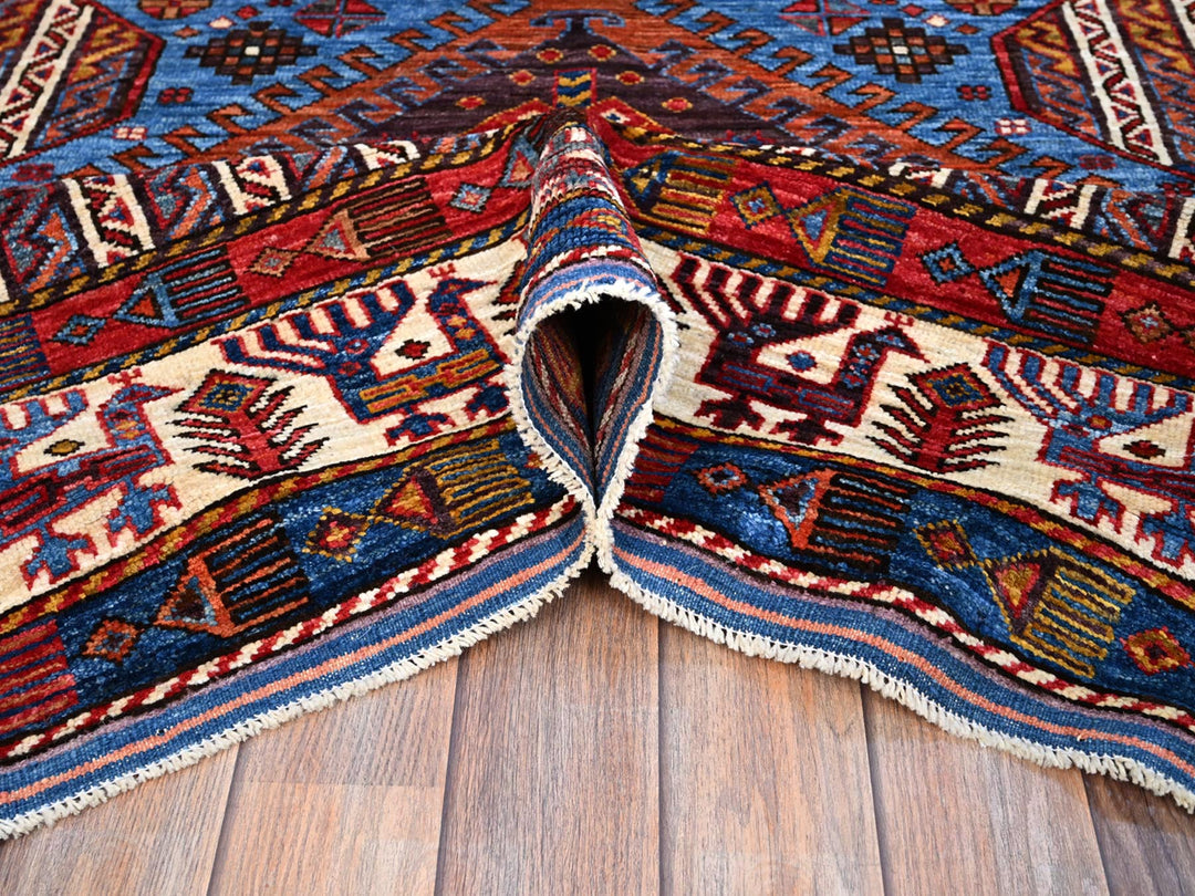 6'3" x 8'5" New Hand Knotted Blue Wool Rectangle Oriental Rug - MOA10286978