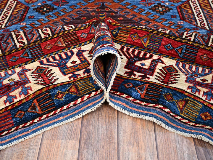 6'3" x 8'5" New Hand Knotted Blue Wool Rectangle Oriental Rug - MOA10286978