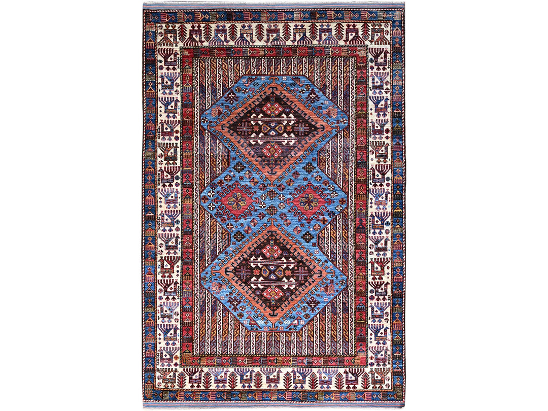 5'10" x 9'0" New Hand Knotted Blue Wool Rectangle Oriental Rug - MOA10286981