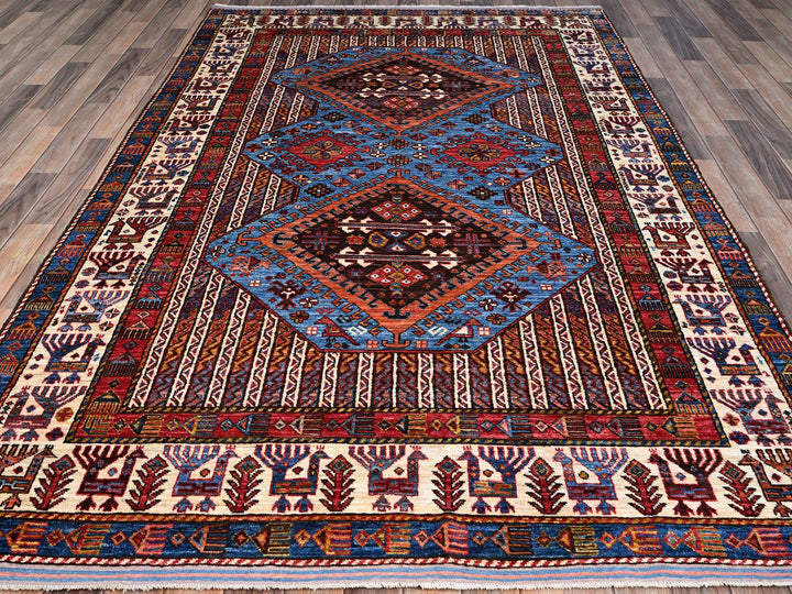 5'10" x 9'0" New Hand Knotted Blue Wool Rectangle Oriental Rug - MOA10286981