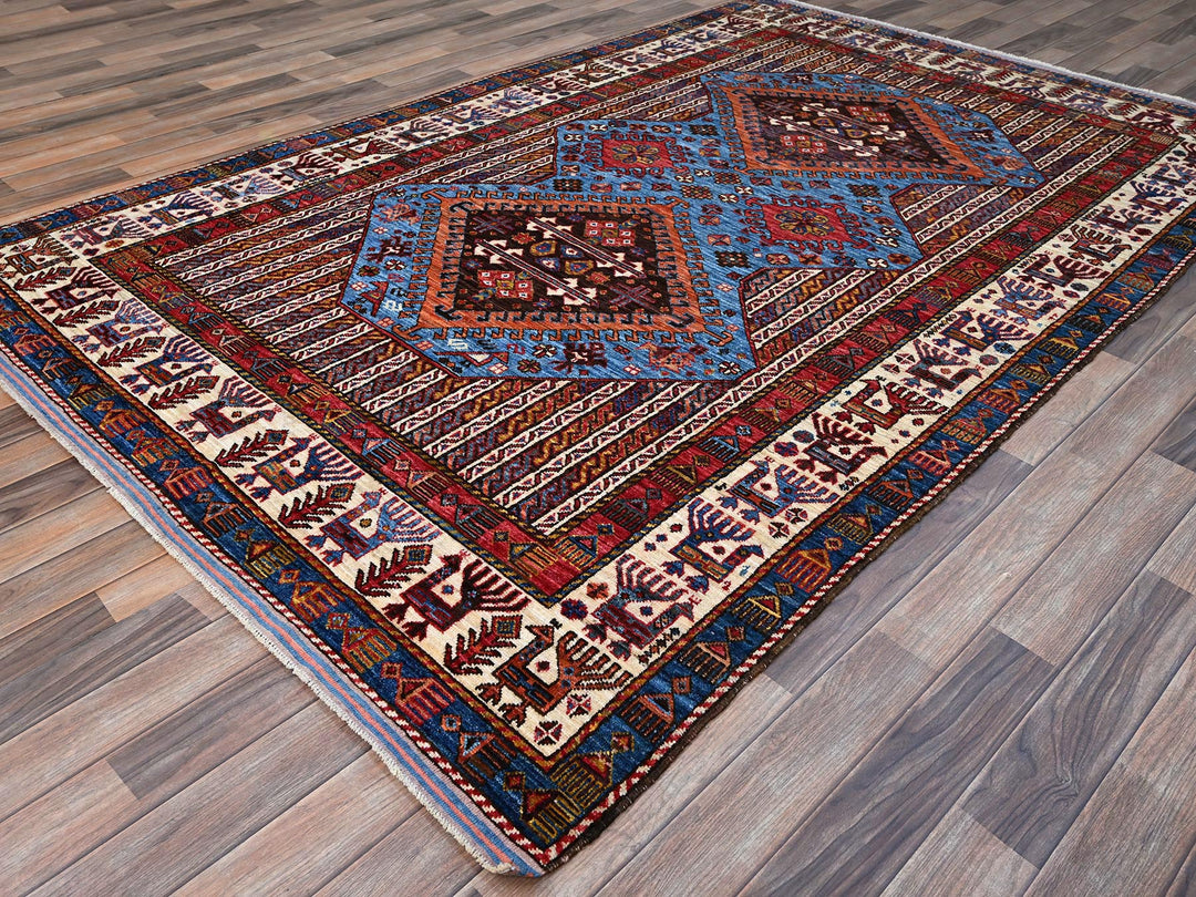 5'10" x 9'0" New Hand Knotted Blue Wool Rectangle Oriental Rug - MOA10286981