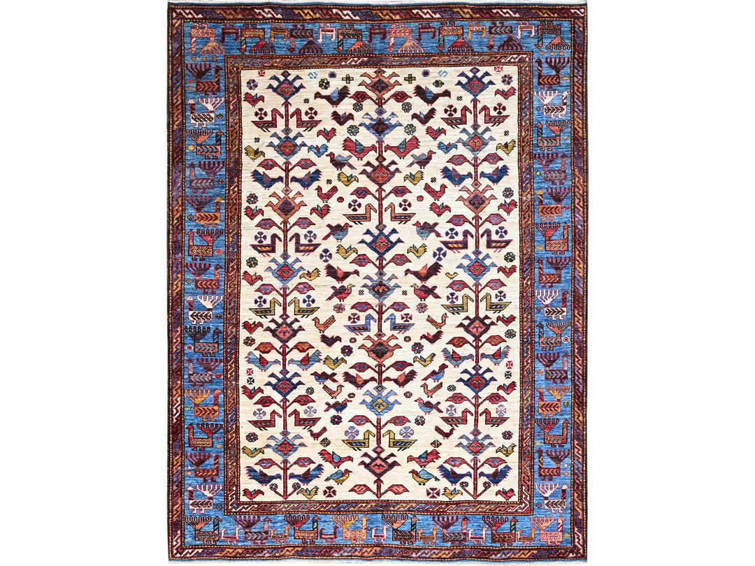5'11" x 7'8" New Hand Knotted Ivory Wool Rectangle Oriental Rug - MOA10286983