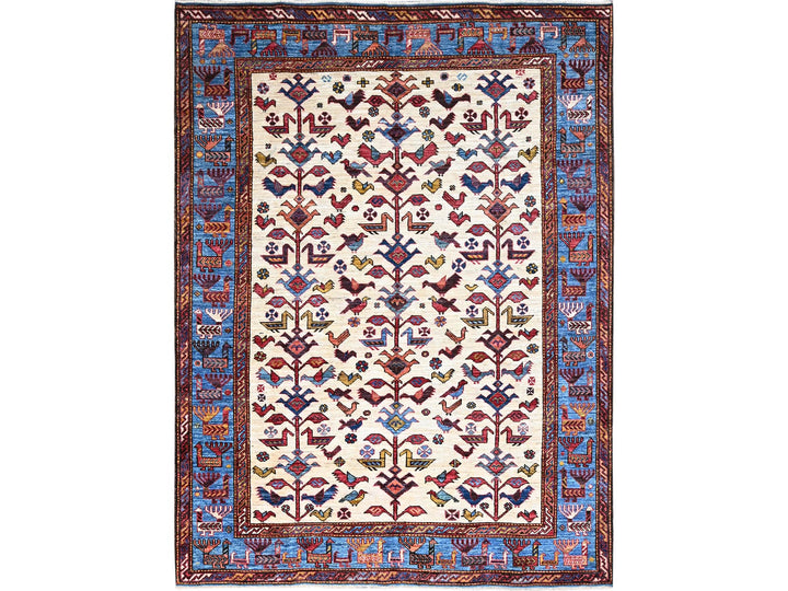 5'11" x 7'8" New Hand Knotted Ivory Wool Rectangle Oriental Rug - MOA10286983