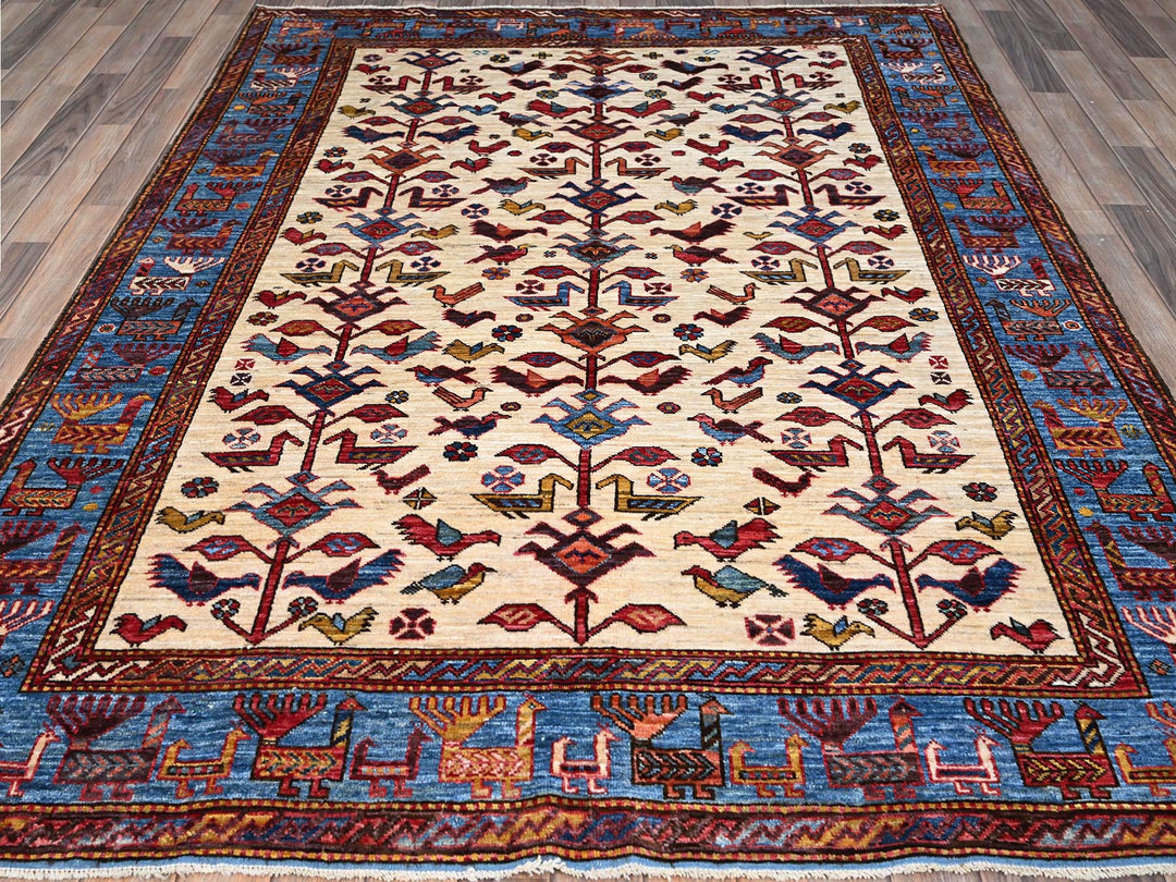 5'11" x 7'8" New Hand Knotted Ivory Wool Rectangle Oriental Rug - MOA10286983