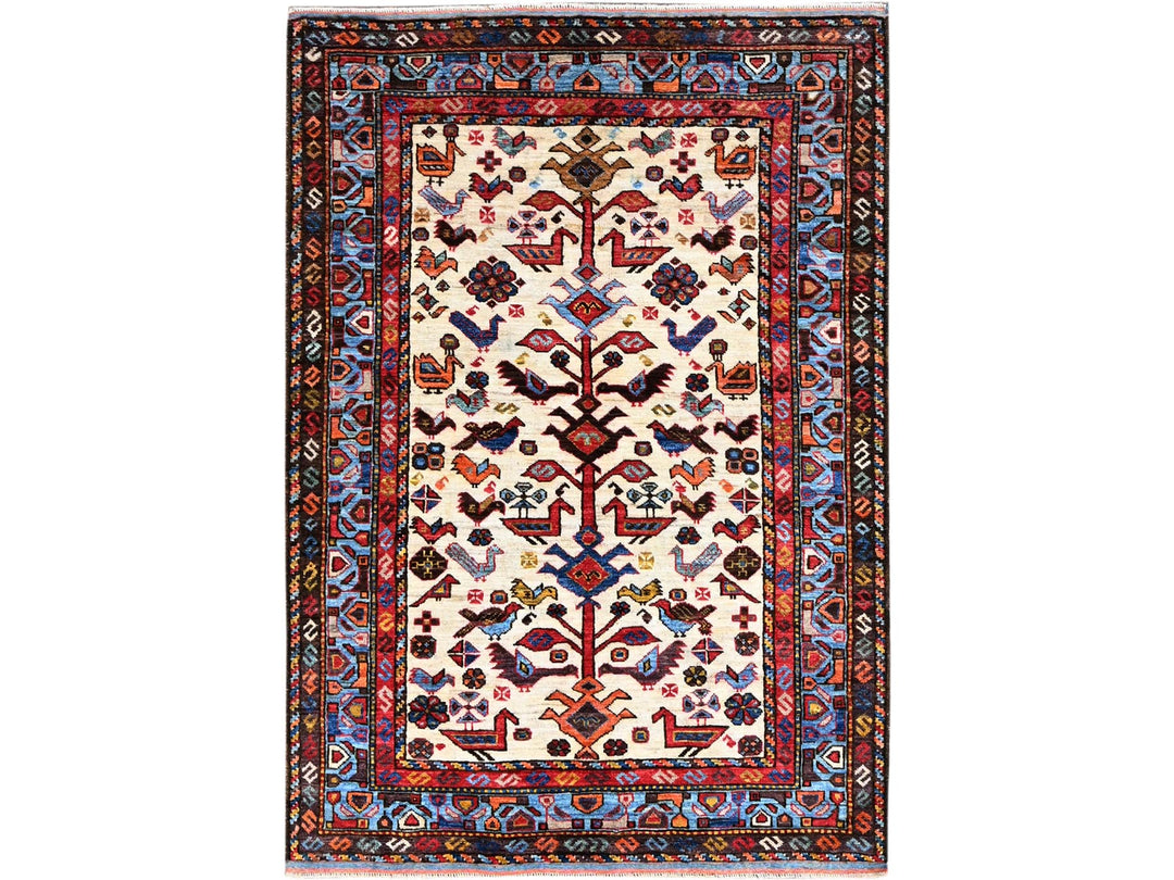 3'8" x 5'4" New Hand Knotted Ivory Wool Rectangle Oriental Rug - MOA10286988