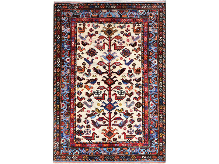 3'8" x 5'4" New Hand Knotted Ivory Wool Rectangle Oriental Rug - MOA10286988