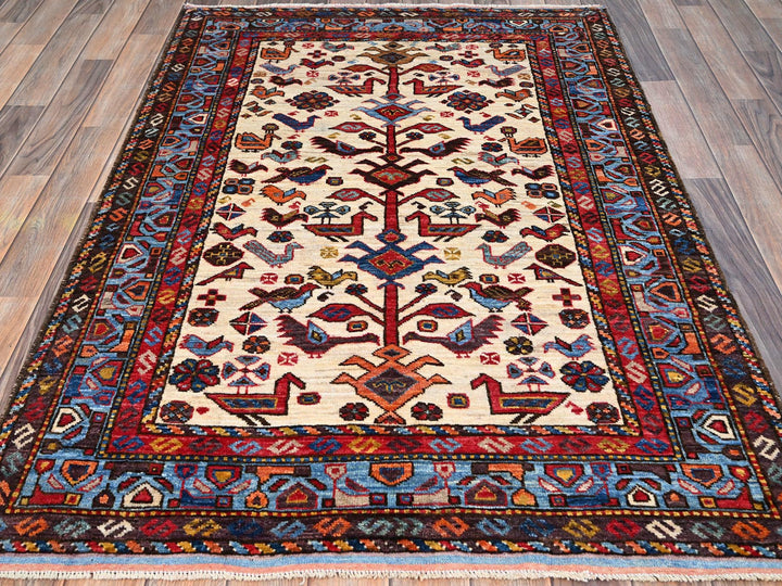 3'8" x 5'4" New Hand Knotted Ivory Wool Rectangle Oriental Rug - MOA10286988